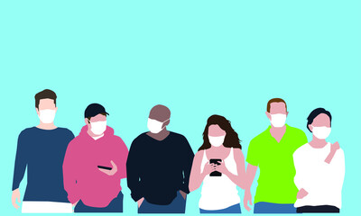 Obraz premium A group of diverse people in new normal wearing masks.