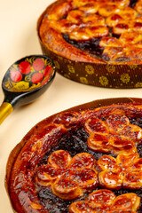 Sweet pie with berries in studio