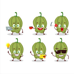 New green hananero cartoon character with various types of business emoticons