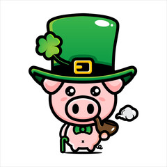 vector design of cute cartoon pig animal wearing st patrick's costume