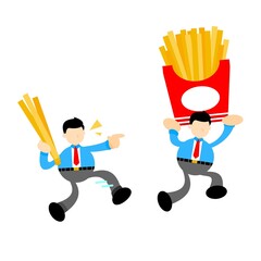 businessman worker and french fries potato snack cartoon doodle flat design style vector illustration