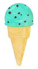 チョコミントアイスクリームの水彩風イラスト