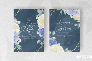 geometrical wedding invitation stationery with watercolor floral and splash