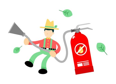 farmer man agriculture and red fire extinguisher cartoon doodle flat design style vector illustration