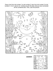 Panda bear in bamboo forest connect the dots picture puzzle and coloring page. Answer included. 