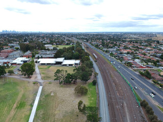 Panoramic aerial view of Broadmeadows Houses roads and parks in Melbourne Victoria Australia