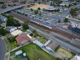 Panoramic aerial view of Broadmeadows Houses roads and parks in Melbourne Victoria Australia
