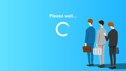Message saying "Please wait". People in a queue. End time is not in sight.
