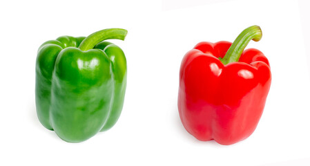 Green and red pepper isolated on white background