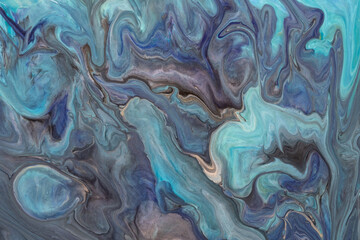 Abstract fluid art background light blue and purple colors. Liquid marble.