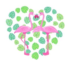 pink love flamingo. valentine's day. tropical bird. bird of paradise. stock vector illustration with flamingos on a white background.