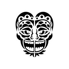 Tiki face, mask or totem. Samoan style patterns. Good for tattoos and prints. Isolated. Vector