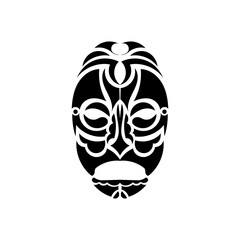 Tiki face, mask or totem. Samoan style patterns. Good for tattoos, t-shirts, and prints. Isolated. Vector illustration.