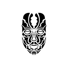 Tiki face, mask or totem. Samoan style patterns. Good for tattoos, t-shirts, and prints. Isolated. Vector illustration.