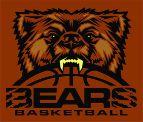 bears basketball team design with mascot and ball for school, college or league