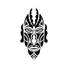 Tiki face, mask or totem. Patterns in the style of Polynesia. Good for tattoos, t-shirts, and prints. Isolated. Vector