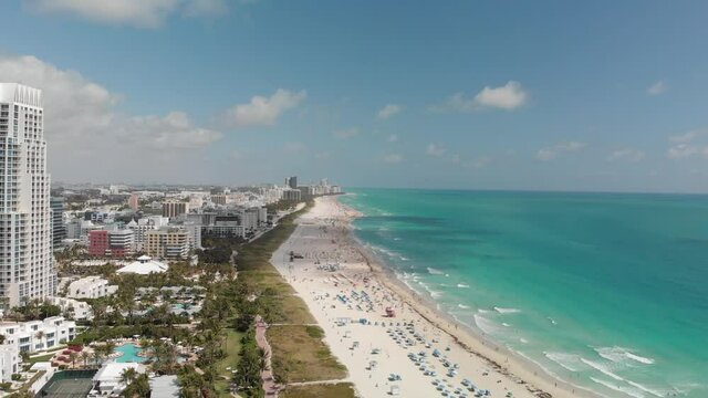 Aerial view of the coast of Miami Beach from South Pointe Park