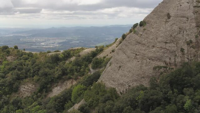 Flying Near Mountain Range at Montserrat, Catalonia, Spain, Aerial