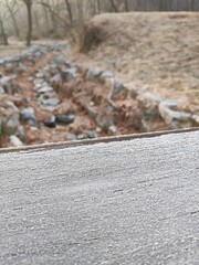 white frosty snow scene in spring weather