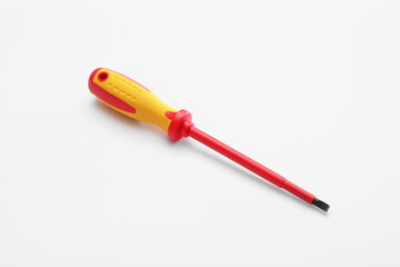 Modern screwdriver on white background