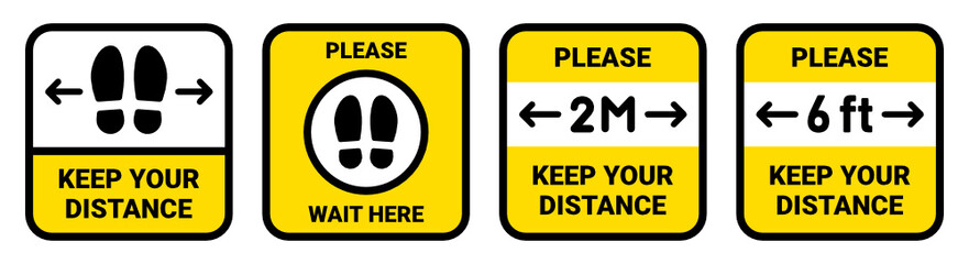 Social Distancing vector set - Keep your distance of 2 meters and 6 feet