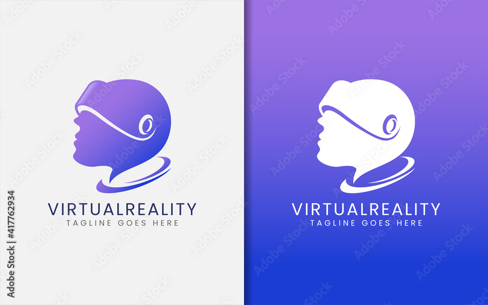 Poster creative virtual reality tech logo design. someone using a virtual reality kits concept. vector logo
