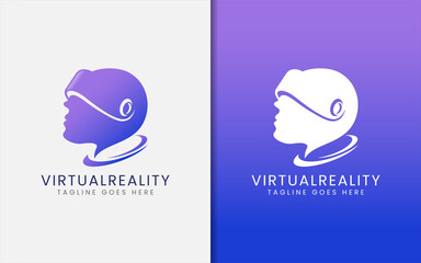 Creative Virtual Reality Tech Logo Design. Someone using A Virtual Reality Kits Concept. Vector Logo Illustration.