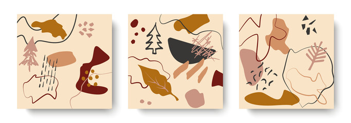 Abstract creative background.Colorful shapes and textures.Modern composition by hand.Modern impressionist art for posters, banners, postcards, flyers.Hand-drawn Christmas trees.