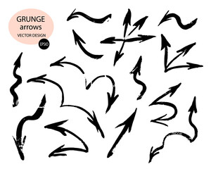 A set of drawn arrows.Grunge textures.Hand-drawn drawing.Vector illustration.Isolated on a white background.