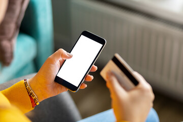 Woman make purchase easy and comfort order using smartphone at home