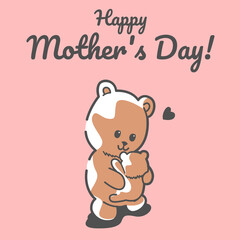 Happy Mothers Day, Cute Animal Character Hand Draw. Vector Bear and little bear sticker for Mother's day or sale shopping special offer poster. Best Mom ever greeting card