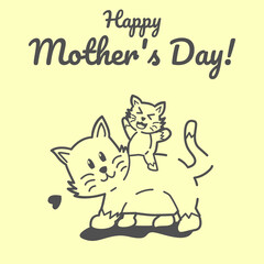 Happy Mothers Day, Cute Animal Character Hand Draw. Vector Cat and little kitty sticker for Mother's day or sale shopping special offer poster. Best Mom ever greeting card