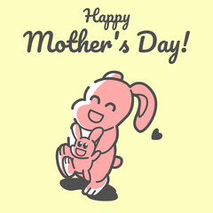 Happy Mothers Day, Cute Animal Character Hand Draw. Vector Rabbit and little rabbit sticker for Mother's day or sale shopping special offer poster. Best Mom ever greeting card