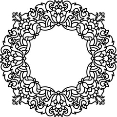 Abstract mandala frame. Asian pattern. Black and white authentic background. Vector illustration.