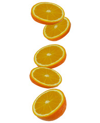 oranges. flying oranges on a white background. falling orange slices. flat view. banner with oranges.
