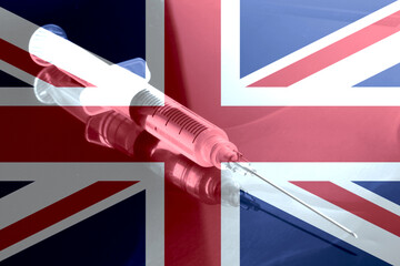 Flagge von Großbritannien, Spritze und Impfung gegen Corona Virus
