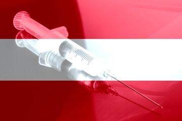 Flagge von Österreich, eine Spritze und Impfung gegen Corona Virus