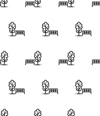 Park Icon Seamless Pattern, Public Planted Space For Human Enjoyment And Recreation