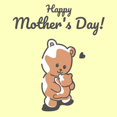 Happy Mothers Day, Cute Animal Character Hand Draw. Vector Bear and little bear sticker for Mother's day or sale shopping special offer poster. Best Mom ever greeting card