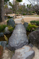 Traditional Japanese garden in Shitennoji temple in Osaka, Japan