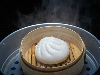 Chinese steamed meat bun in a hot oven is ready to serve and eat.