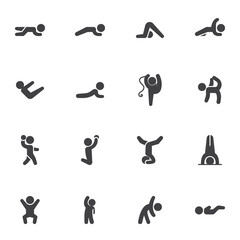 Sports training vector icons set, modern solid symbol collection, filled style pictogram pack. Signs, logo illustration. Set includes icons as gymnastics exercise, workout training