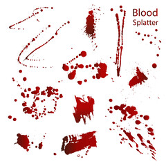 Dripping blood or a set of red paint.Bloodstains on a white background.Halloween concept,ink splash illustration.