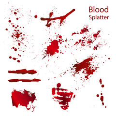 A set of blood splatters,traces of blood,drops of blood.Paint splashes.Vector illustration.
