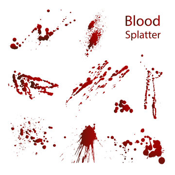 A set of different blood splashes,horrible drops,creepy splash.The Concept Of Halloween.
