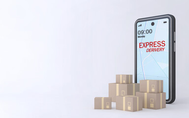 3D Online express delivery service concept, fast response delivery by scooter, courier Pickup, Delivery, Online Shipping Services. 3d Rendering.	