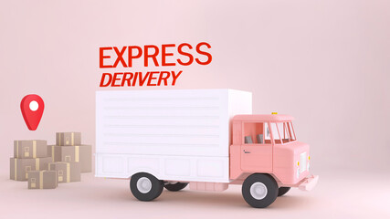3D Online express delivery service concept, fast response delivery by scooter, courier Pickup, Delivery, Online Shipping Services. 3d Rendering.	