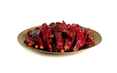 Dried Red Chili Peppers with Red Chili Powder isolated on White Background