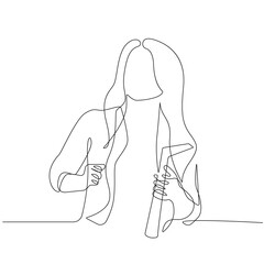 Woman in Office Continuous One Line Drawing. Businesswoman Outline Drawing. Female Line Abstract Portrait. Minimalist Contour Drawing. Vector EPS 10