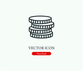 Coins vector icon. Editable stroke. Symbol in Line Art Style for Design, Presentation, Website or Apps Elements, Logo. Pixel vector graphics - Vector